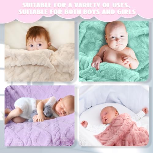 VitalCozy 4 Pcs Fleece Baby Blankets 3D Plush Soft Newborn, Light Color - Image 6