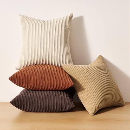 Topfinel Beige Brown Throw Pillow Covers Rustic Modern Soft Corduroy Striped - Image 7