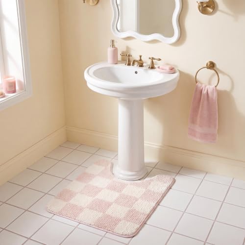 GRANNY SAYS Checkered Pink U Shaped Toilet Mat, Cute Toilet Rug - Image 7