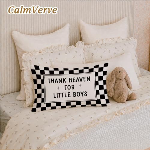Thank Heaven for Little Boys 12x20 Pillow Cover Black and White Checkered Boys - Image 6