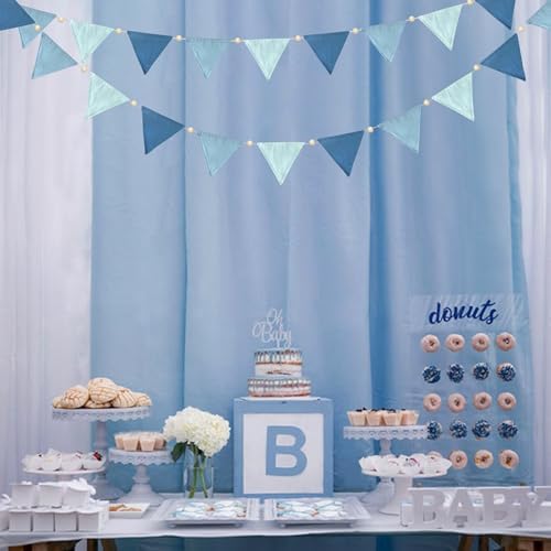 2 Sets of Blue Pennant Wooden Bead Banner Nursery Garland 20pcs Royal Linen - Image 7
