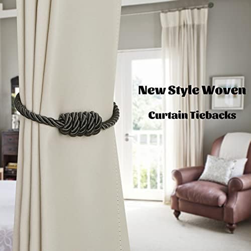 BEL AVENIR Magnetic Curtain Tiebacks 2 Pack Hand-Woven Curtain Ties - Image 6