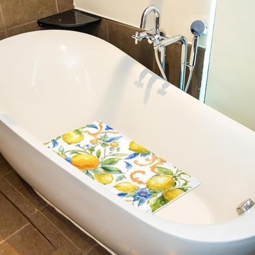 Bathtub Mat Non Slip 26.8x15.1In, Lemon Flowers Bath Mat - Image 5