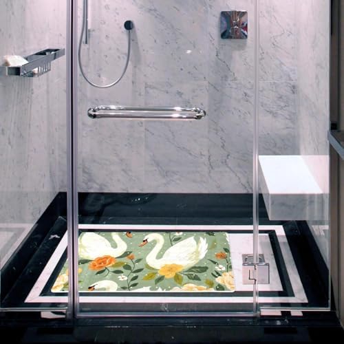 Shower Mat Non Slip 26.8 x 15.1 Inches, Swans Flower Bathtub Mat Shower Stall - Image 6