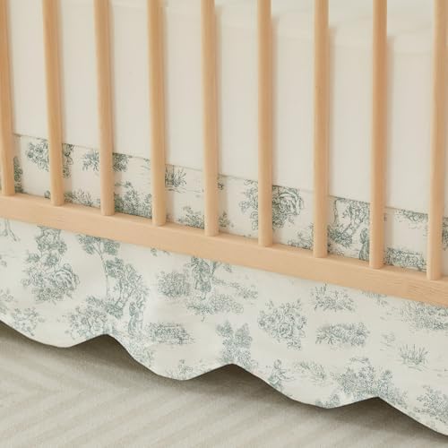 Brandream Scallop Edge Cotton Crib Skirt French Country Toile Toddler Bedskirt - Image 6
