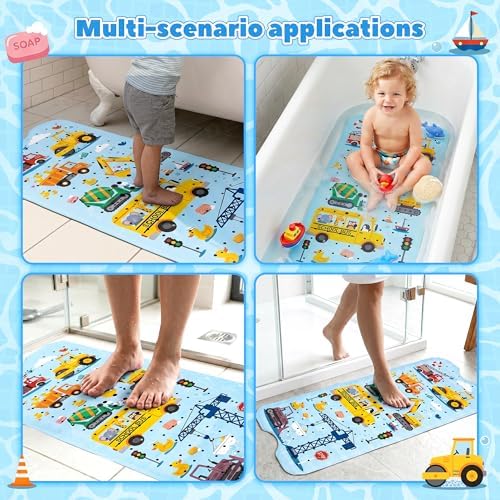 UNEEDE Baby Bathtub Mat Non Slip, 40x16'' Excavator Design Bath Mat - Image 6