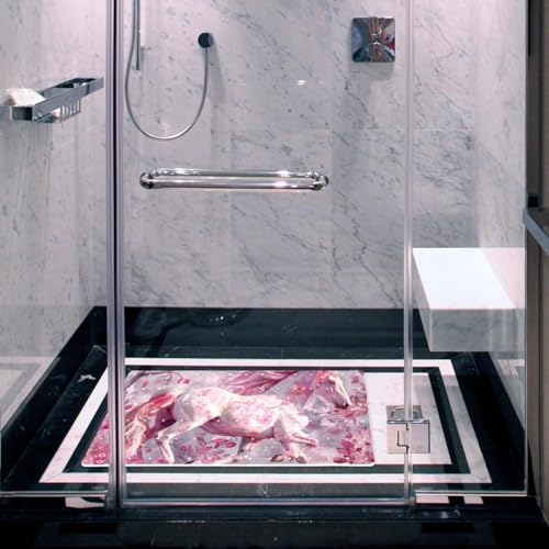 Shower Mat Non Slip 26.8 x 15.1 Inches, Horse Flowers Bathtub Mat Shower Stall - Image 6