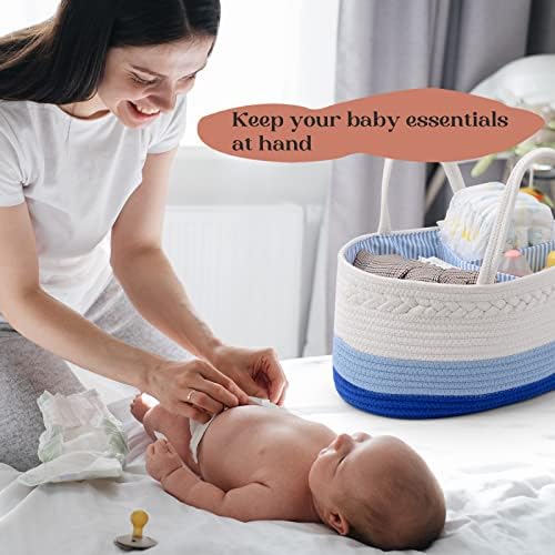 luxury little Diaper Caddy Organizer, Large Cotton Rope Nursery Baby Basket - Image 7