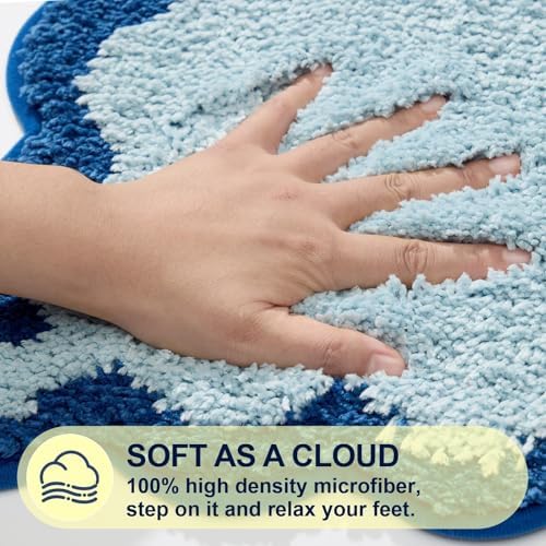 ORTIGIA Cute Blue Coquette Bow Bath Mat, Fun Plush Microfiber Scallop Bathroom - Image 6