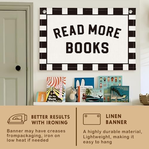 Lacama Checkered Classroom Decor Reading Nook Decor Read More Books Banner - Image 7