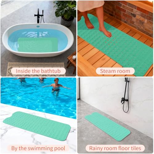 Anti-Slip Bathtub Shower Mat 40×16 Inch Turquoise Green - Image 7