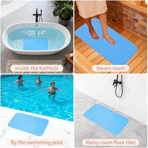 Anti-Slip Bathtub Shower Mat 28×15 Inch Sky Blue - Image 7