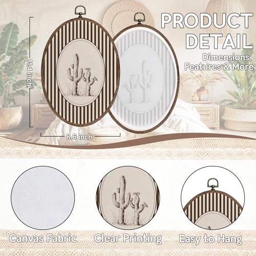 FLAWAFLOMA Western Cactus Oval Wall Art Decor, Kids Room Canvas Wall Art Framed - Image 6