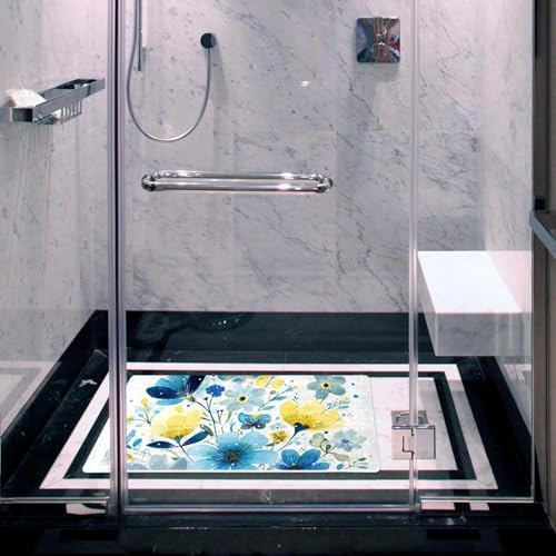 Shower Mat Non Slip 26.8 x 15.1 Inches, Watercolor Flower Bathtub Mat Shower - Image 6