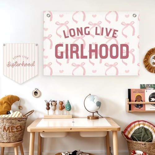 Lacama Girl Room Decor, Long Live Girlhood Linen Banner Hanging Flag - Image 7