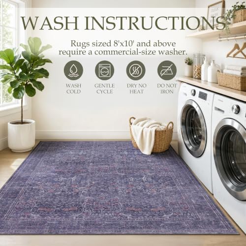 JOLLYVOGUE Runner Rug, 2x8 Washable Vintage Floral Rug, Twilight Purple - Image 7