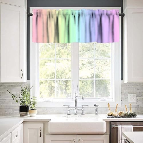 Rainbow Valances for Girls Room, Cute Pastel Colorful Strip Printed Rod Pocket - Image 5