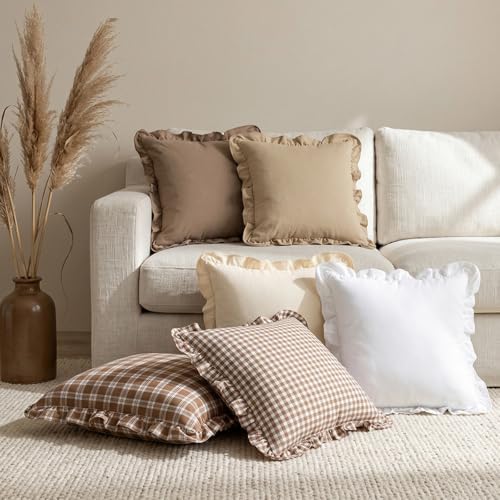 Set of 2 Taupe Ruffle Throw Pillow Covers 18x18 Inch, Solid Color Pillow Cases - Image 7