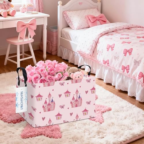 Rectangular Collapsible Pink Castle Storage Basket Nursery Toy Organizer - Image 7
