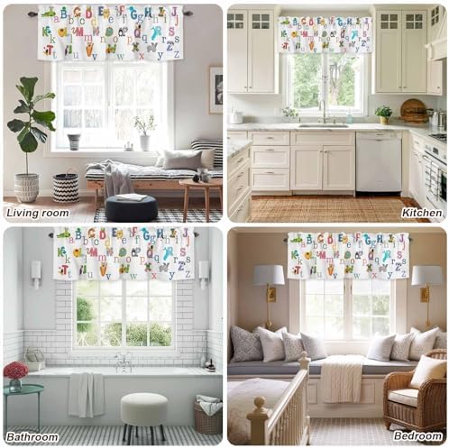 Vandarllin Valance Curtains for Kitchen Window, Cute Animals Alphabet for Kids - Image 7