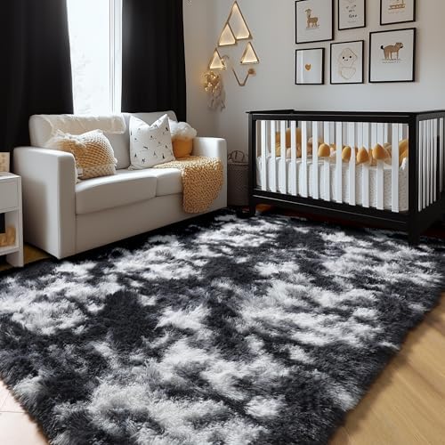 Amdrebio Black White Grey Large Fur Rug 8x10 - Image 6