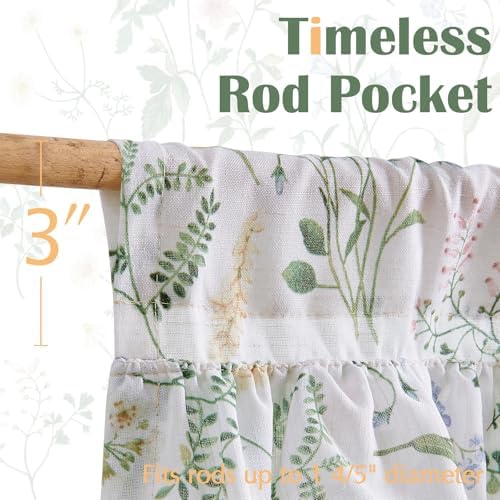 jinchan Ruffled Floral Valance Linen Shabby Chic 18 Inch 1 Panel Green - Image 7