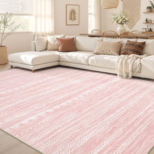 Nakagishi Boho 7x9 Area Rug Living Room Rugs Machine Washable Pink - Image 7