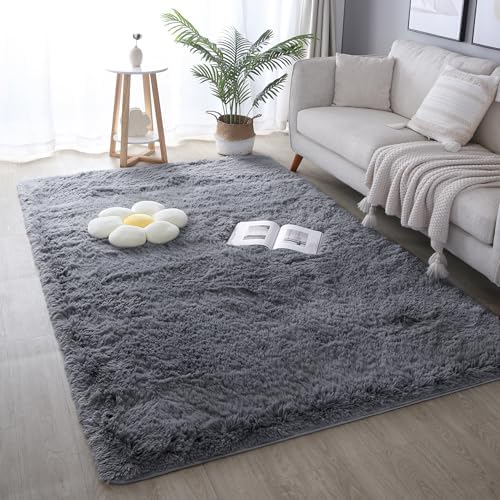 5x7 Grey Shag Rug for Bedroom, Soft Plush Fluffy Washable Carpet - Image 7