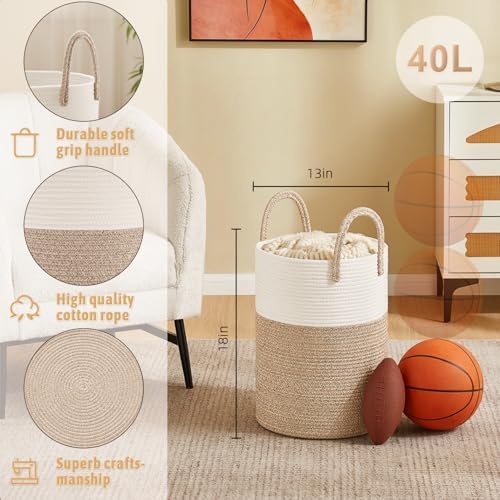 Artfeel Laundry Basket, Woven Cotton Rope Laundry Hamper, 40L - Image 6