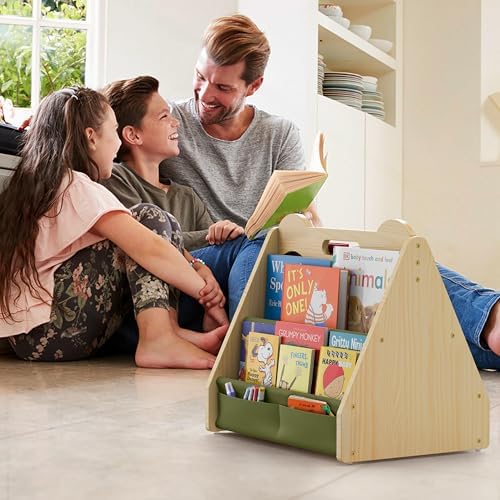NANATI Solid Pine Wood Kids Bookshelf Green, Double-Sided Nursery Book Shelves - Image 7