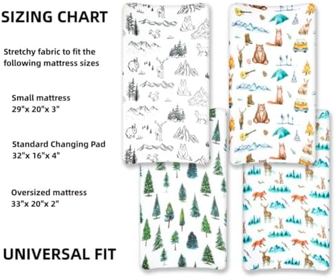 4 Pack Changing Pad Covers Woodland Forest Animals Wood Neutral Unisex Fitted - Image 7