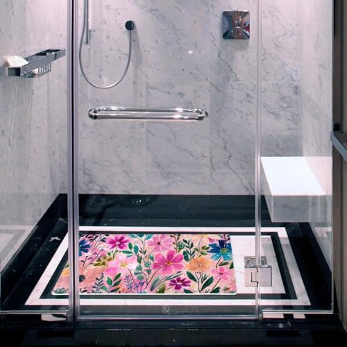Shower Mat Non Slip 26.8 x 15.1 Inches, Floral Pink Bathtub Mat Shower Stall - Image 6