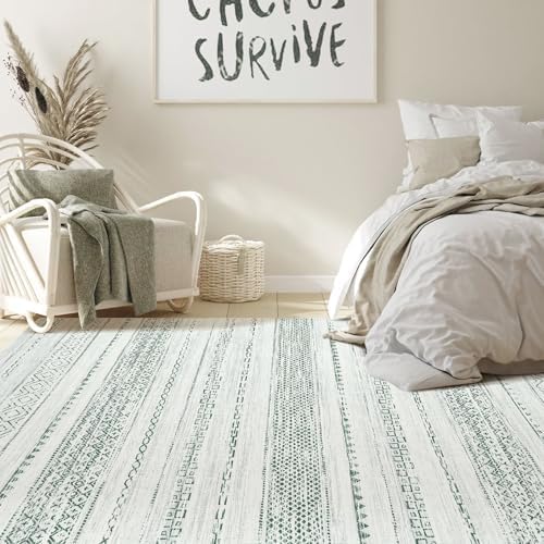 Nakagishi Boho 5x7 Area Rug Living Room Rugs Machine Washable Green - Image 6