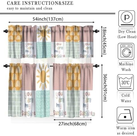 Rainbow Kids Curtains Valance, Boho Pastel Cartoon Cute Colorful Sky Clouds - Image 5