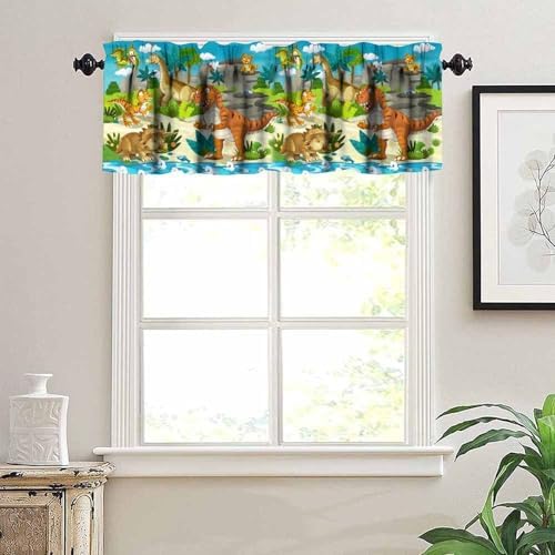 Boys Dinosaur Valance Curtains, Cartoon Dino Window Treatments - Image 6