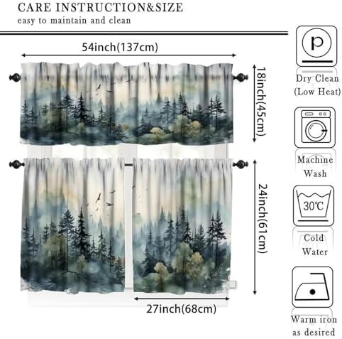 Forest Valance Curtain for Kitchen, Window Treatment Watercolor Style Nature - Image 5