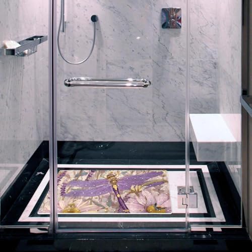 Shower Mat Non Slip 26.8 x 15.1 Inches, Dragonfly Daisies Bathtub Mat Shower - Image 6