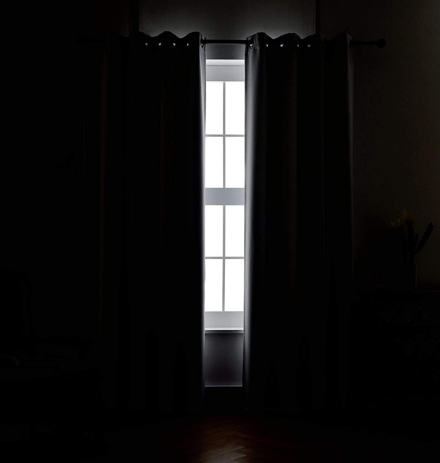MIUCO Room Darkening Curtains Textured Grommet Thermal Insulated Blackout Curtains for Bedroom Set of 2 52x95 Inch Greyish White