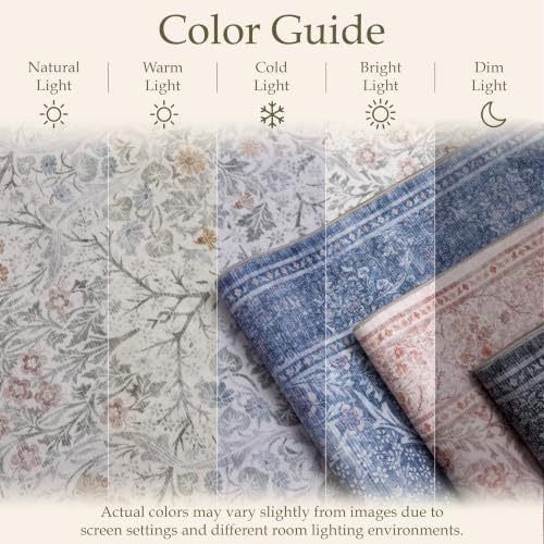 JOLLYVOGUE Entryway Rug, 2x3 Washable Vintage Floral Rug, Dusk Blue - Image 6