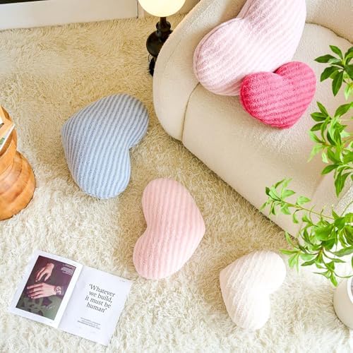 XVTRU Pink Heart Pillows, 12.9" Cute Heart Decorative Pillow, Stripe Heart - Image 6