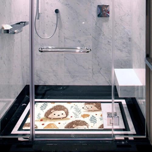 Bathtub Mat Non Slip 26.8x15.1In, Hedgehog and Mushroom Bath Mat - Image 6