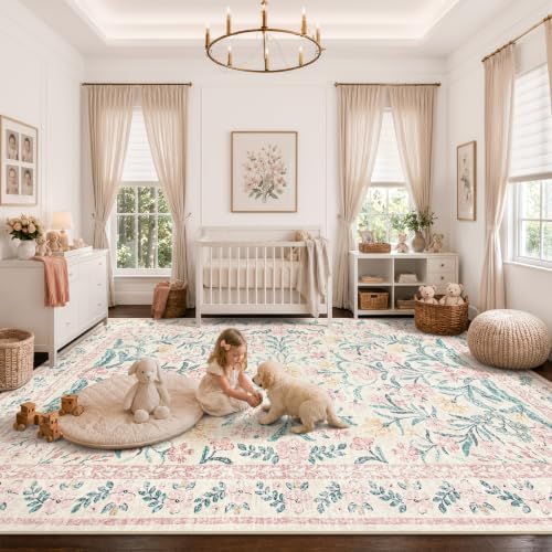 Wonnitar Machine Washable 10x14 Area Rugs, Large Living Room Rug Floral Pink - Image 6