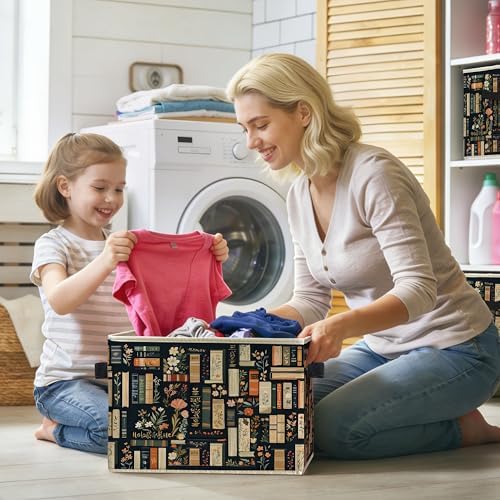 Dark Floral Book Storage Bins Box - Image 7