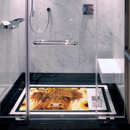 Shower Mat Non Slip, Highland Cow Sunflowers Anti Slip Bath Mat - Image 6
