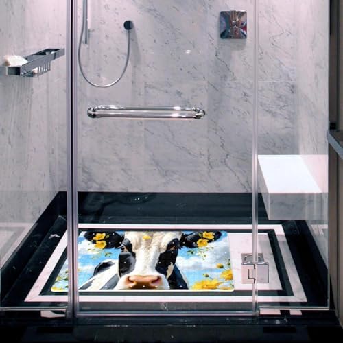 Bathtub Mat Non Slip 26.8x15.1 Inch, Cow Sunflower Shower Mat - Image 6