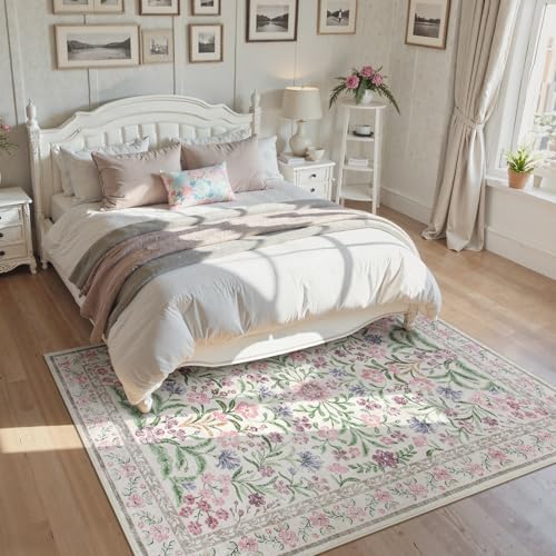 Wonnitar Floral Purple Rug for Bedroom, Washable 5x7 Area Rugs for Dorm - Image 6