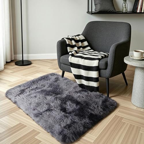 Tie-Dye Dark Grey Shag Rug, Washable Non Slip Fluffy Kids Carpet - Image 6