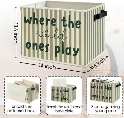Green Stripe Boho Classroom Storage Bins Box - Image 6