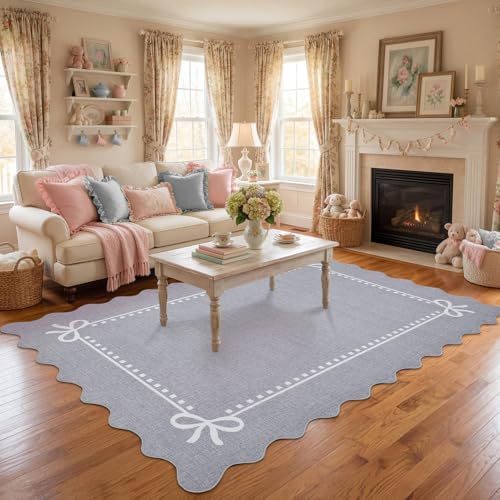 Garvee Scalloped Bow Rug for Living Room Washable Solid Grey 8x10 Area Rug - Image 6