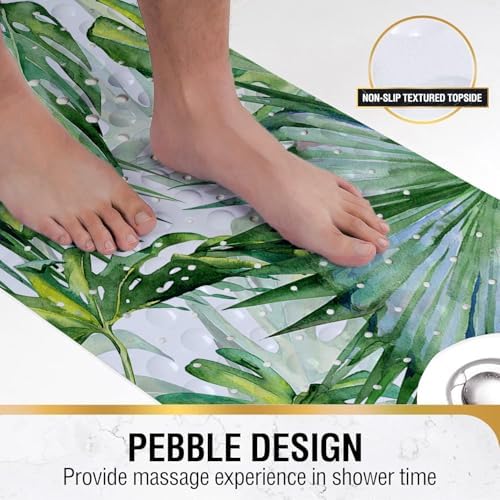 Green Bathtub Mat Non Slip, 40x16 inch Bath and Shower Safety Mats, Watercolor - Image 5